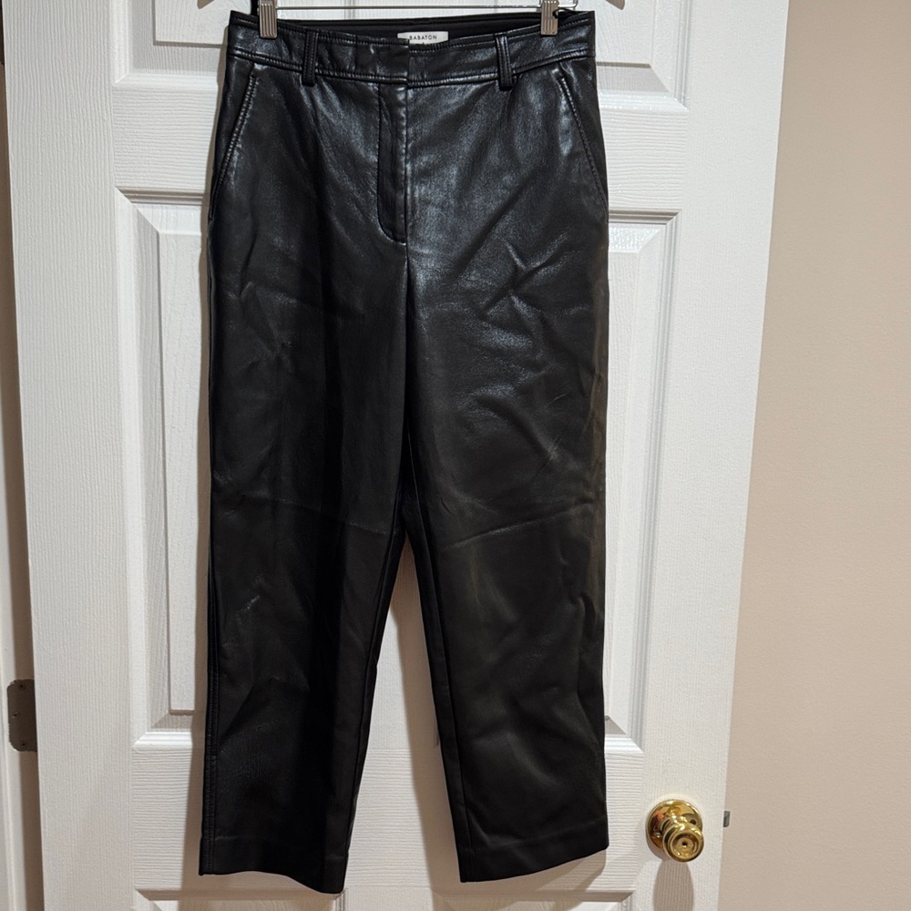 Babaton Woman Black Faux Leather Straight Leg Trousers Size 8